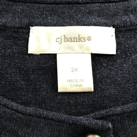 CJ Banks Womens Cardigan Sweater Size 2X Button Up Embellish Navy Blue Retro - Picture 3 of 13